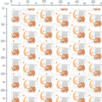 Tissu - Éléphants et lunes orange