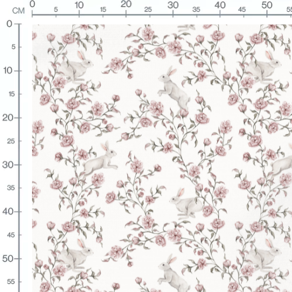 Tissu - Lapins et roses en harmonie