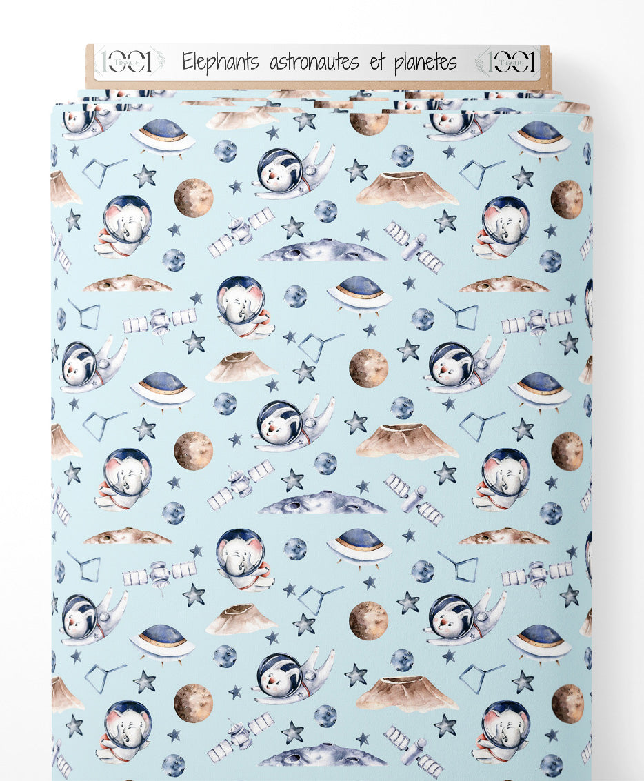 Tissu - Éléphants astronautes et planètes