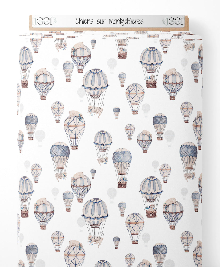 Tissu - Chiens sur montgolfières