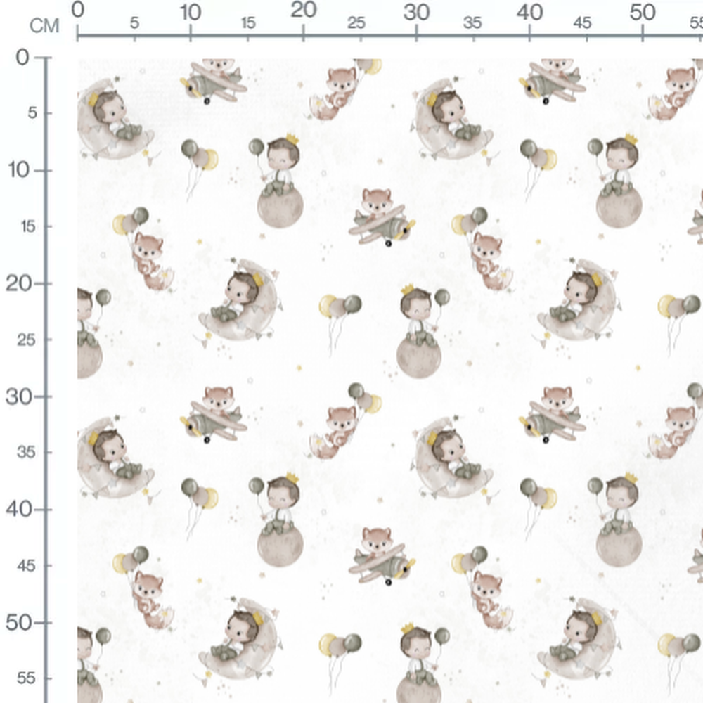 Tissu - Enfants et renards en ballons