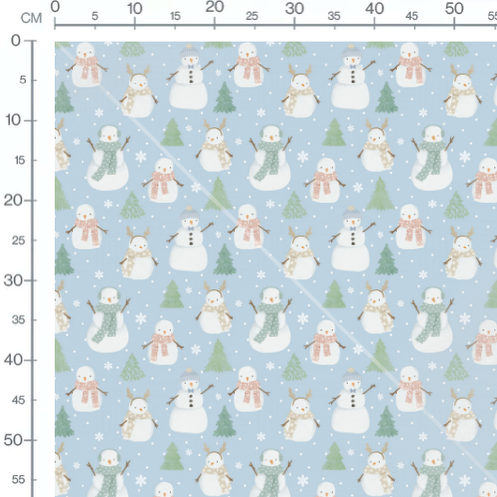 Tissu - Bonhommes neige sur bleu