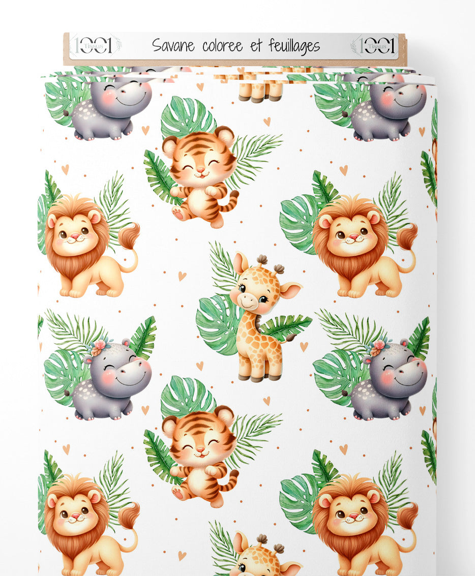 Tissu - Savane colorée et feuillages