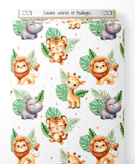 Tissu - Savane colorée et feuillages