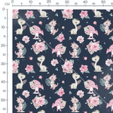 Tissu - Dinosaures roses et fleurs