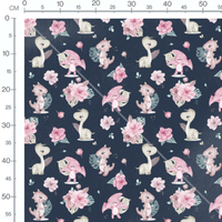 Tissu - Dinosaures roses et fleurs
