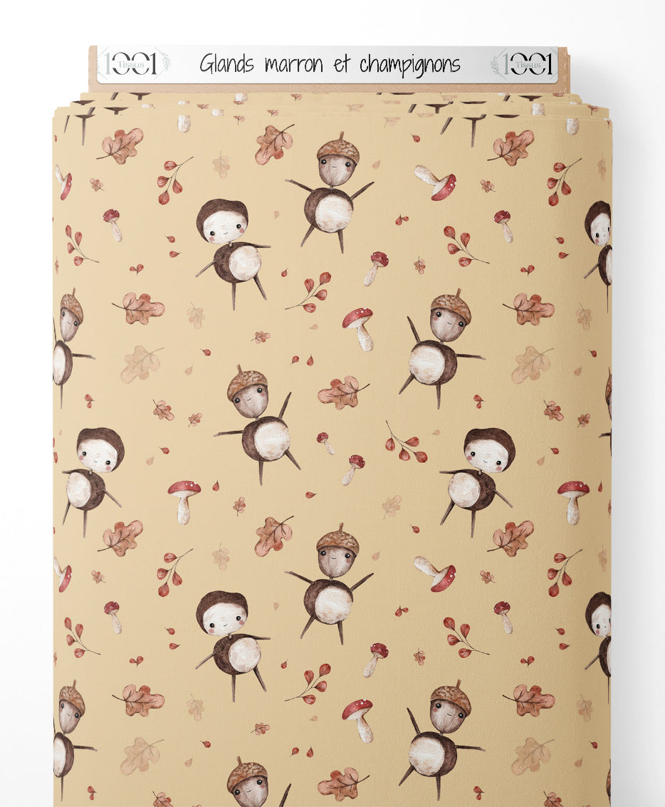 Tissu - Glands marron et champignons