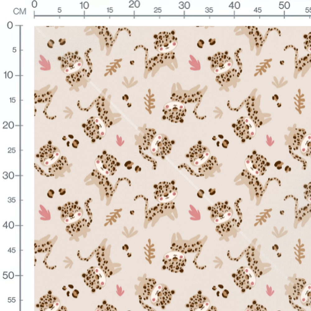 Tissu - Léopards marron et feuillage
