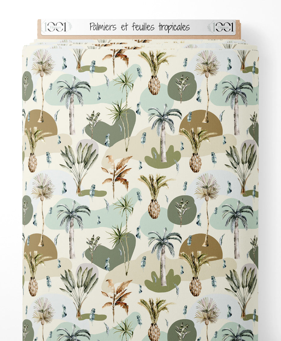 Tissu - Palmiers et feuilles tropicales
