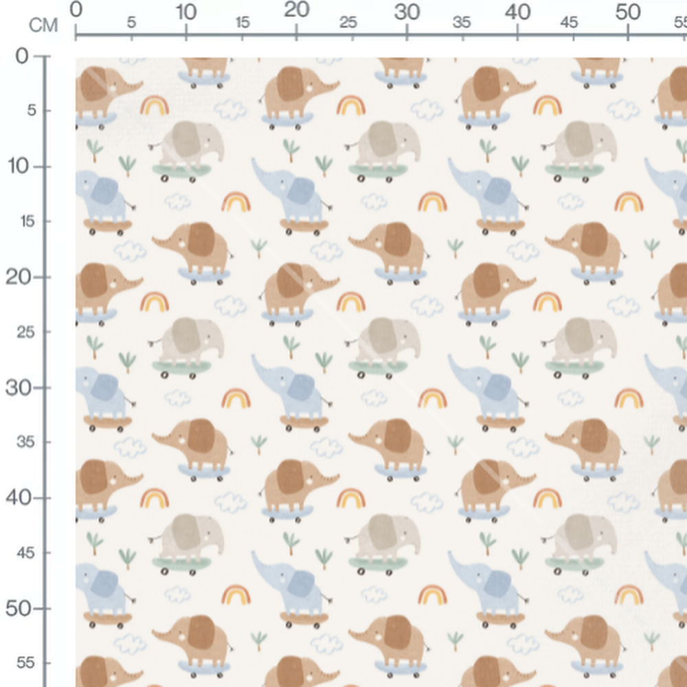 Tissu - Éléphants sur skateboards blancs