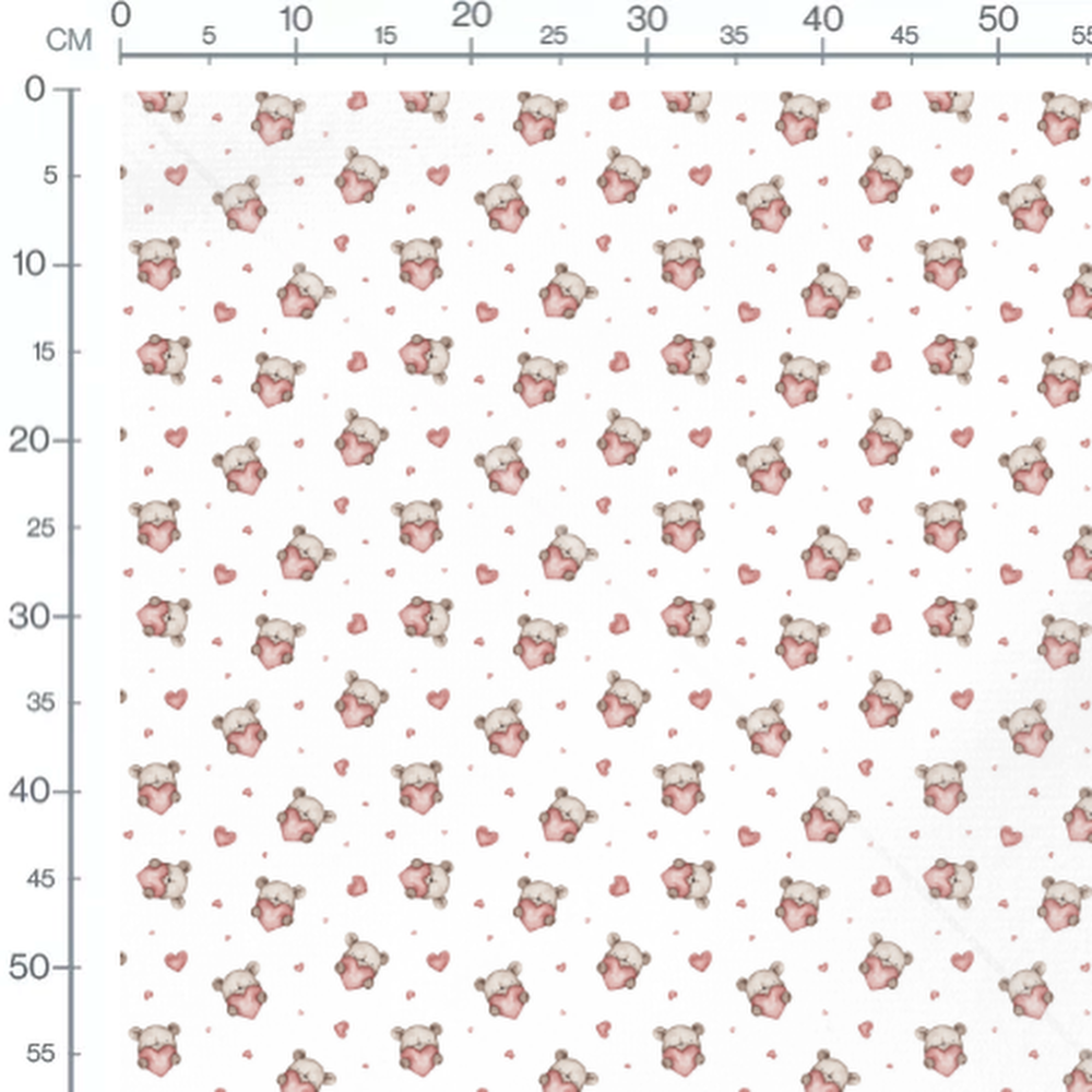 Tissu - Oursons et cœurs sur blanc 2