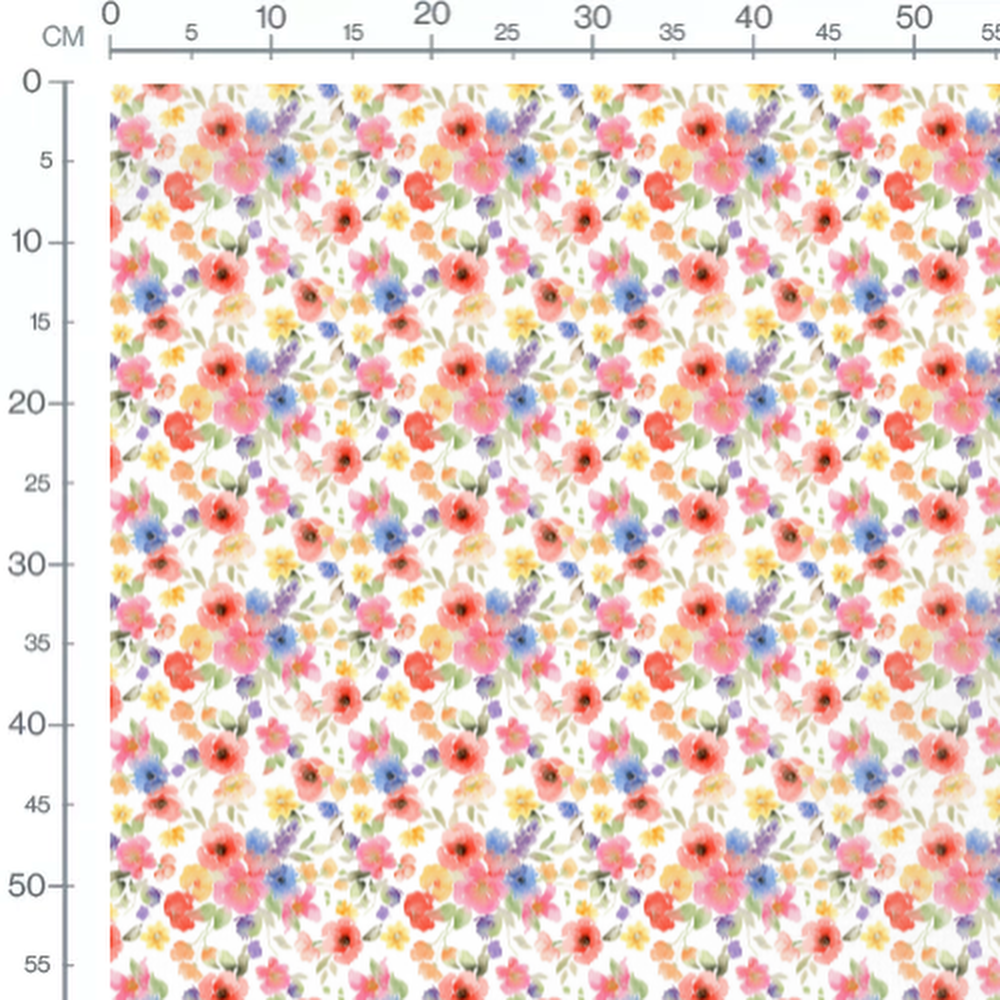 Tissu - Fleurs roses et bleues variées