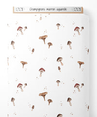 Tissu - Champignons marron aquarelle