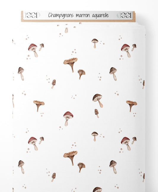 Tissu - Champignons marron aquarelle