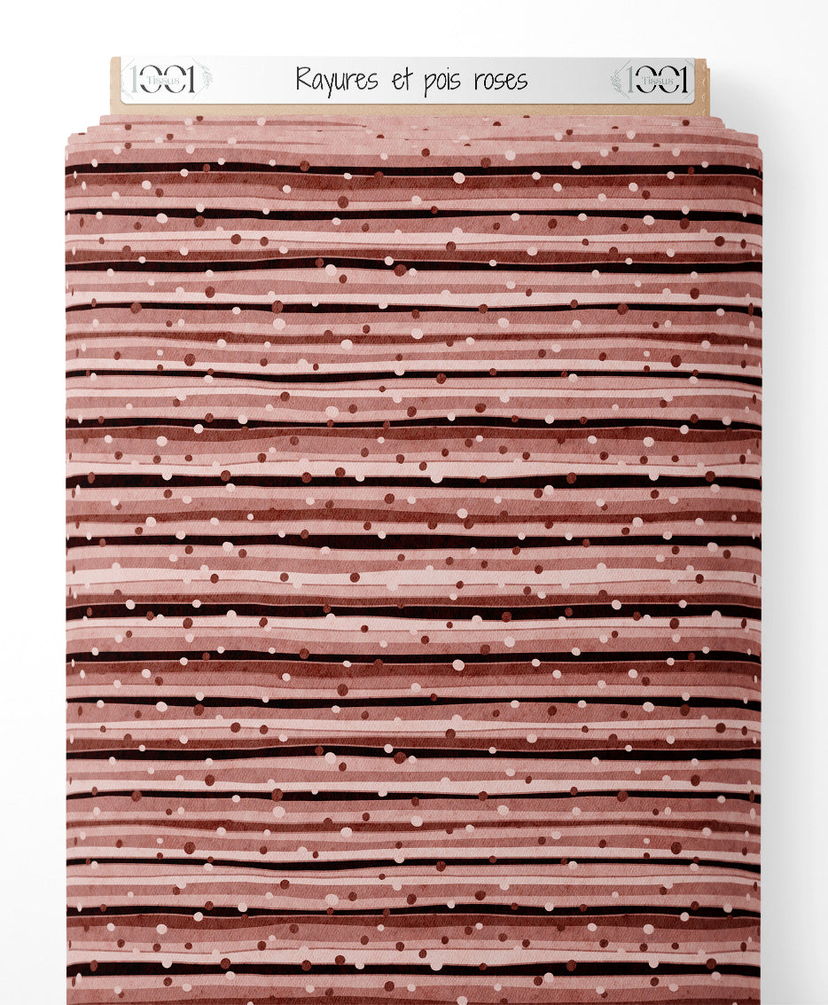 Tissu - Rayures et pois roses