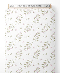 Tissu - Fleurs roses et feuilles légères