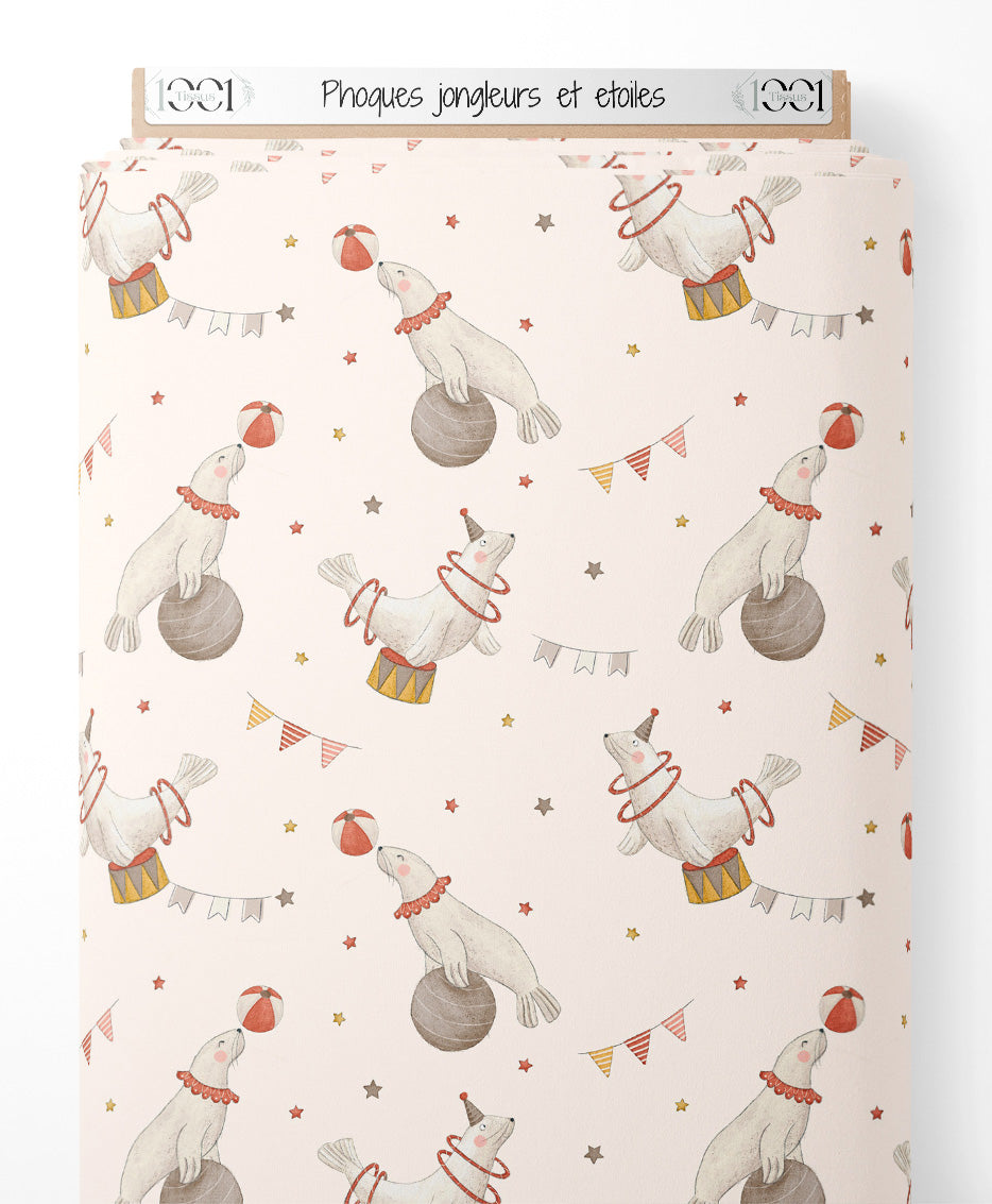 Tissu - Phoques jongleurs et étoiles