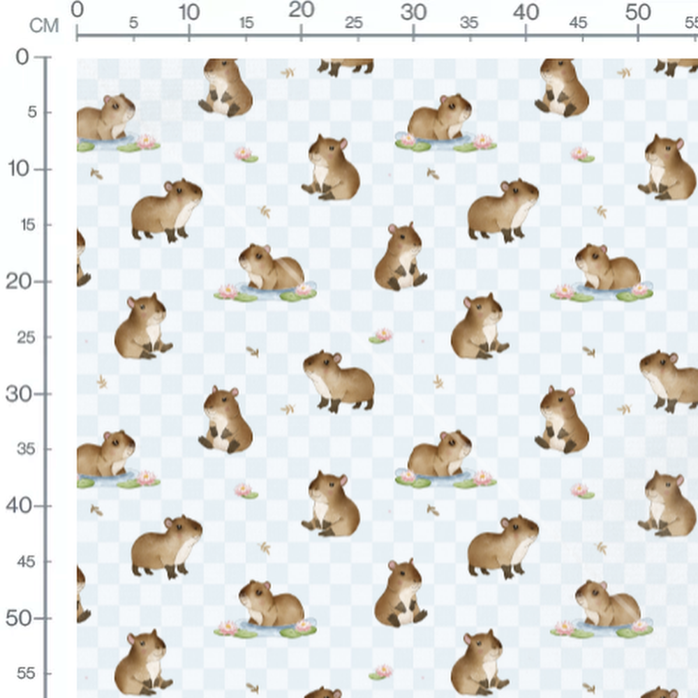 Tissu - Capybaras sur fond à carreaux 2