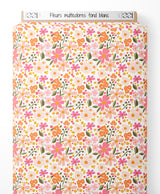 Tissu - Fleurs multicolores sur fond blanc