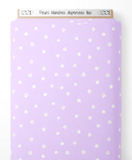 Tissu - Fleurs blanches dispersées lilas