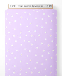 Tissu - Fleurs blanches dispersées lilas
