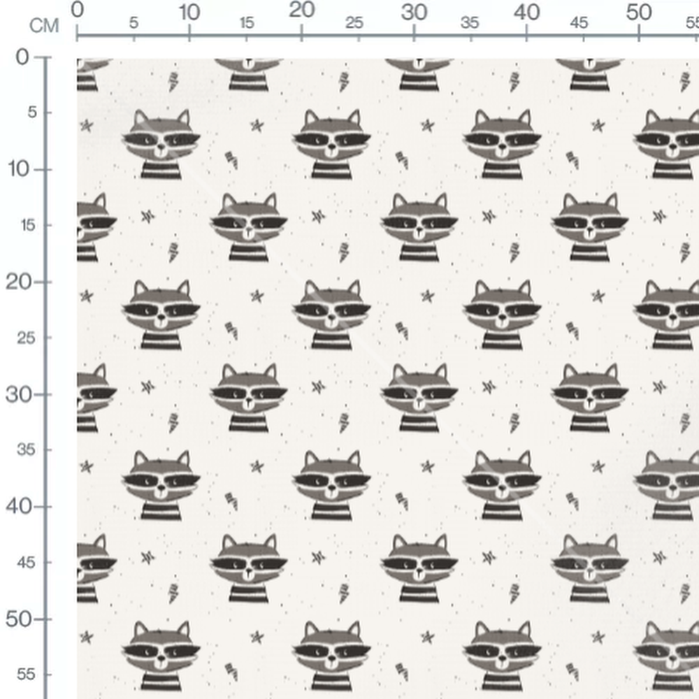 Tissu - Raton laveur et étoiles