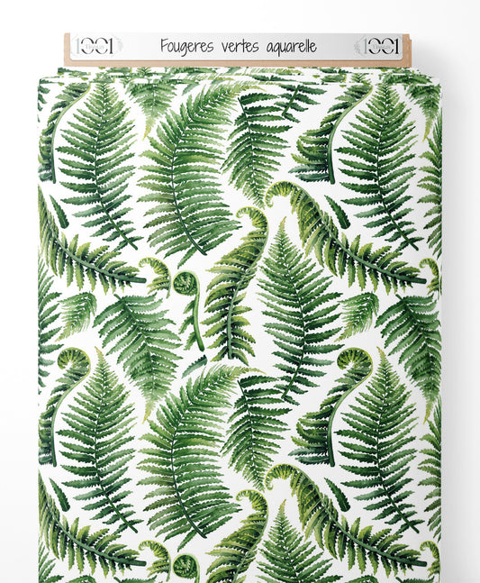 Tissu - Fougères vertes aquarelle