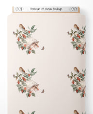 Tissu - Hérisson et oiseau feuillage