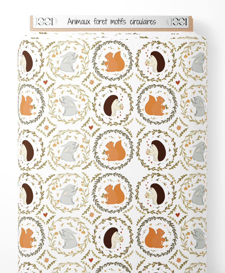 Tissu - Animaux forêt motifs circulaires