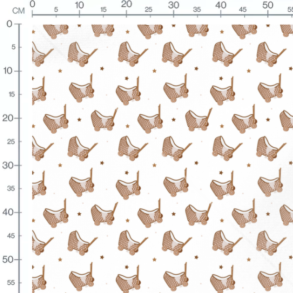 Tissu - Poussettes et étoiles marron