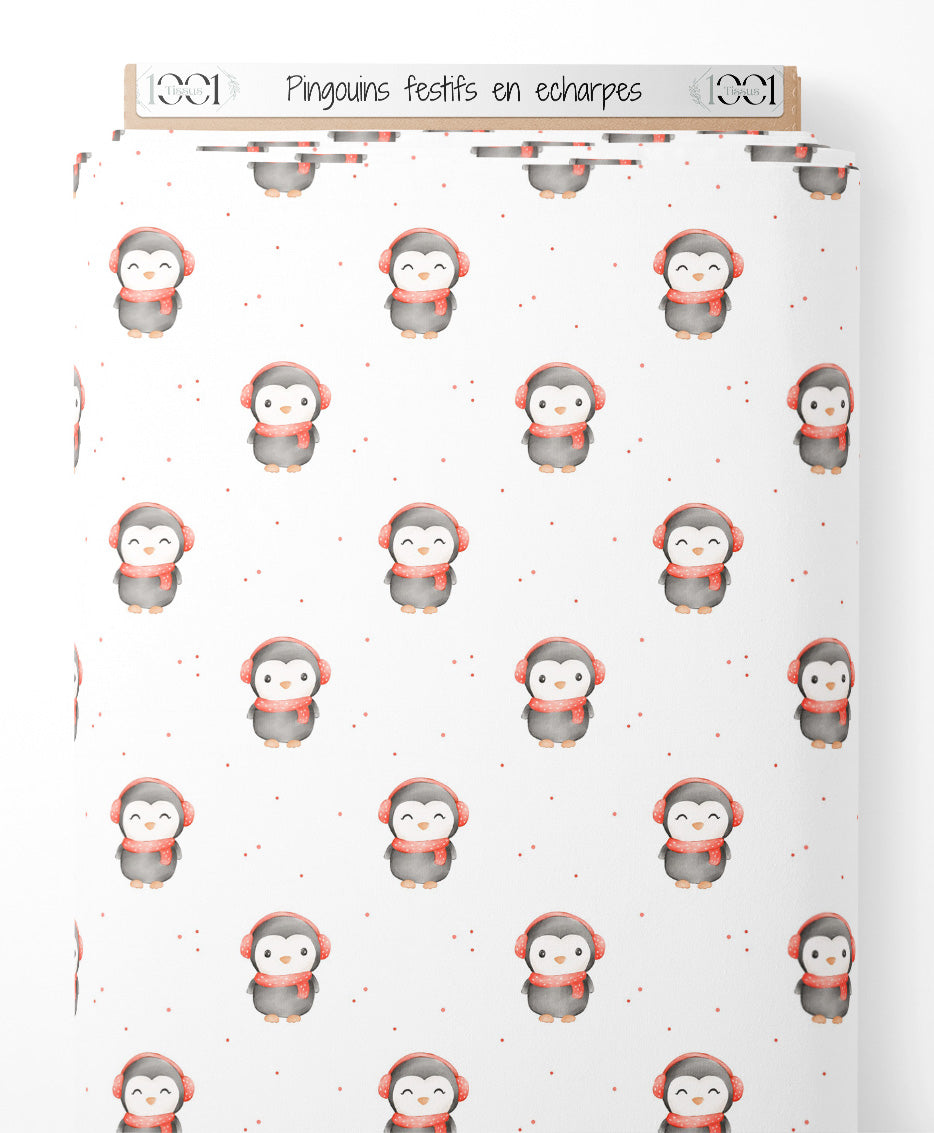 Tissu - Pingouins festifs en écharpes