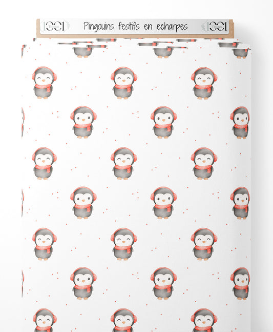 Tissu - Pingouins festifs en écharpes