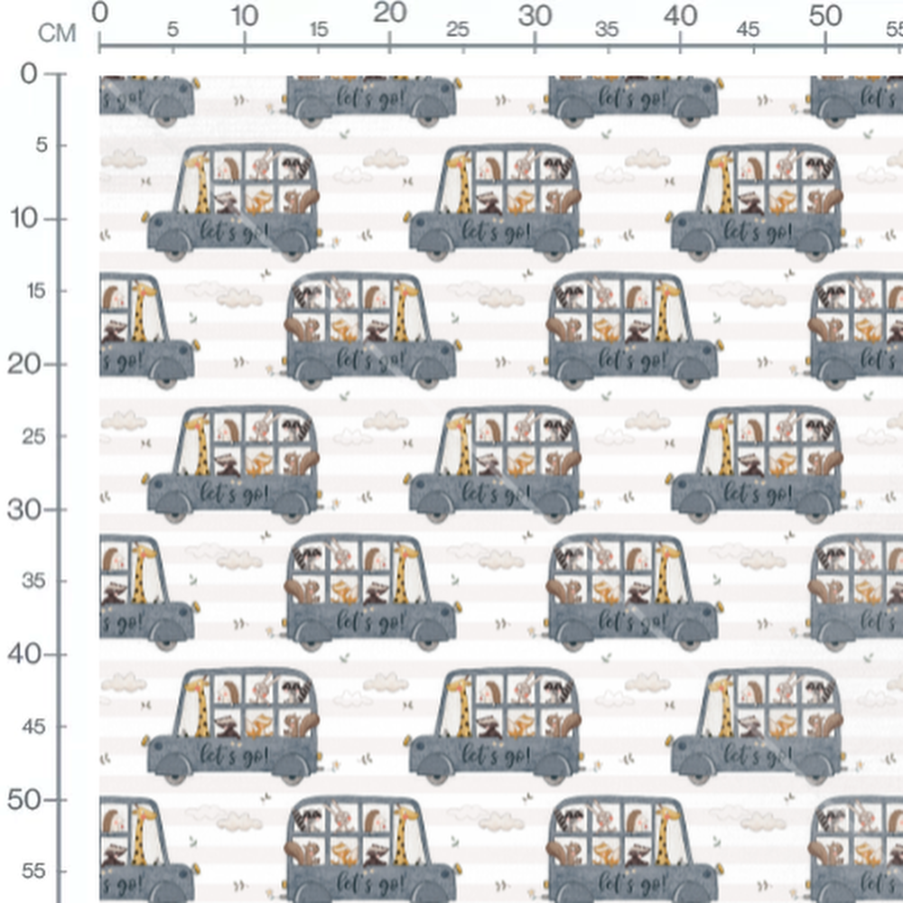 Tissu - Animaux dans bus bleu