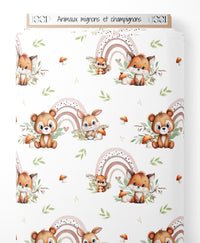 Tissu - Animaux mignons et champignons