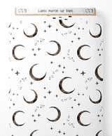 Tissu - Lunes marron sur blanc