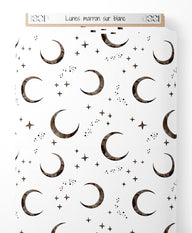 Tissu - Lunes marron sur blanc