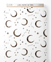 Tissu - Lunes marron sur blanc