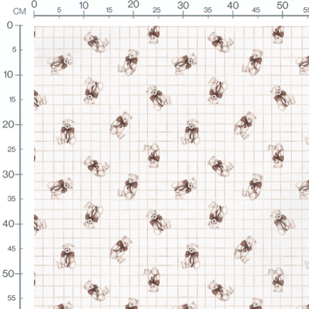 Tissu - Oursons beige sur quadrillage