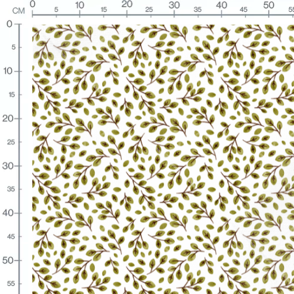 Tissu - Branches vertes sur fond blanc