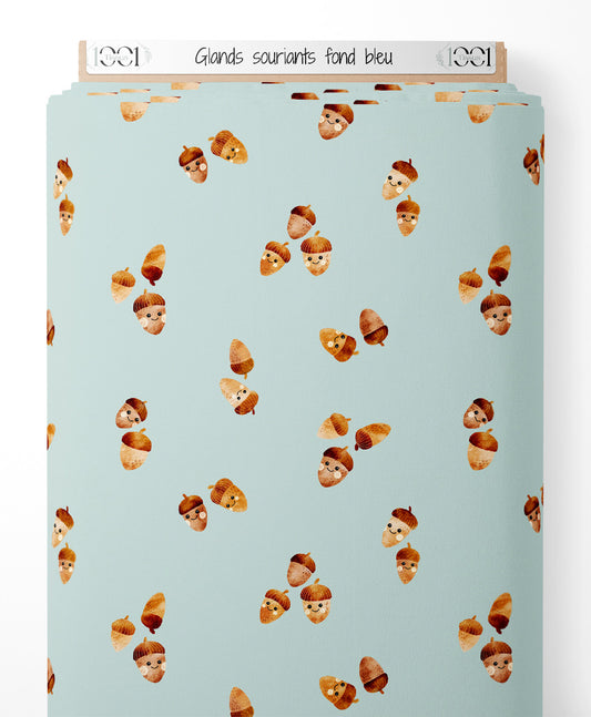 Tissu - Glands souriants sur fond bleu