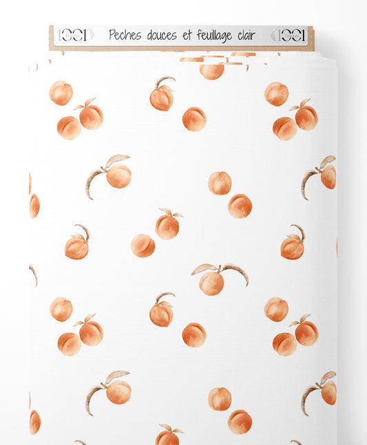 Tissu - Pêches douces et feuillage clair