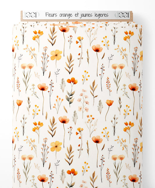 Tissu - Fleurs orange et jaunes légères