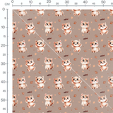 Tissu - Chats et empreintes sur fond brun