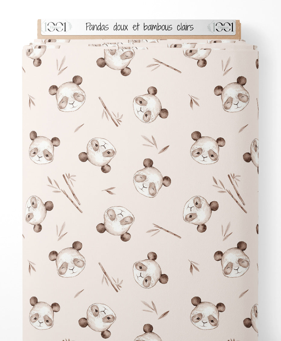 Tissu - Pandas doux et bambous clairs