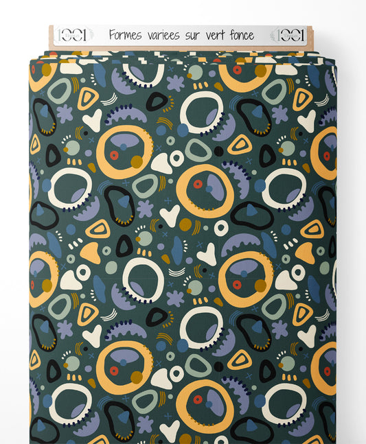 Tissu - Formes variées sur vert foncé