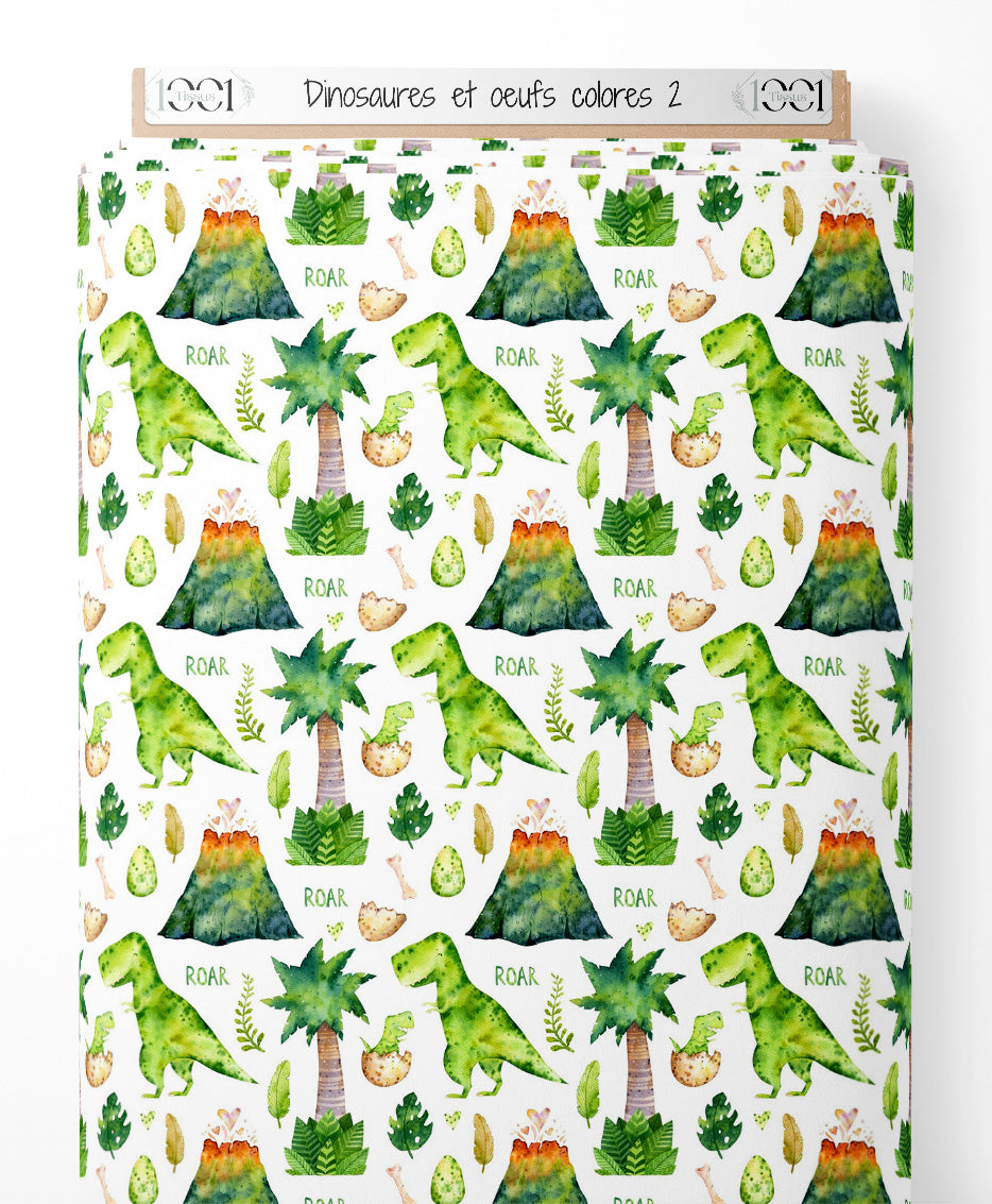 Tissu - Dinosaures et œufs colorés 2