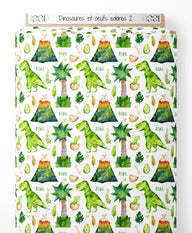 Tissu - Dinosaures et œufs colorés 2