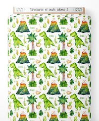 Tissu - Dinosaures et œufs colorés 2