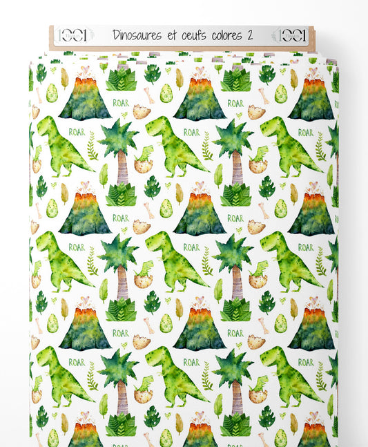 Tissu - Dinosaures et œufs colorés 2