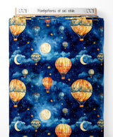 Tissu - Montgolfières et ciel étoilé